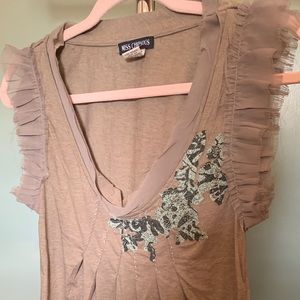 Taupe Top with Floral Detail
